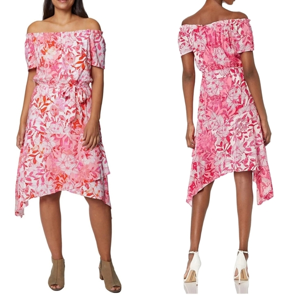 Caribbean Joe Women's Off The Shoulder Sharkbite Dress Size Large - Picture 1 of 9